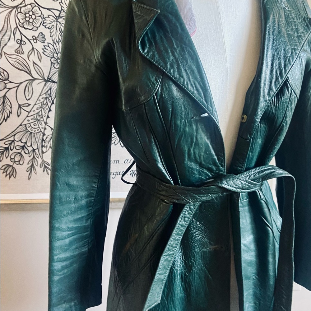 Vintage 70s green leather jacket - Picture 3 of 14